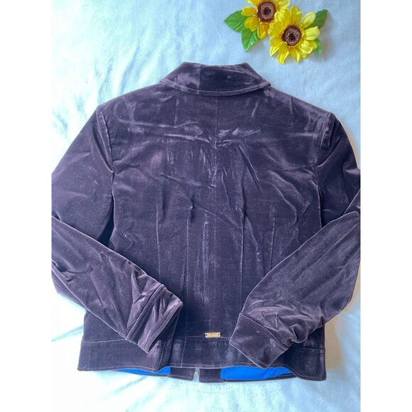 St. John Sport By Marie Gray Velvet Zip-Up Jacket With Gold Zippers & Pockets - - Picture 3 of 12